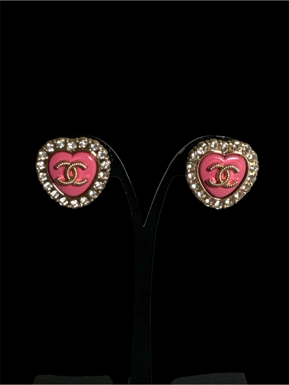 Pink Heart Crystal-Trim Pierced Earrings